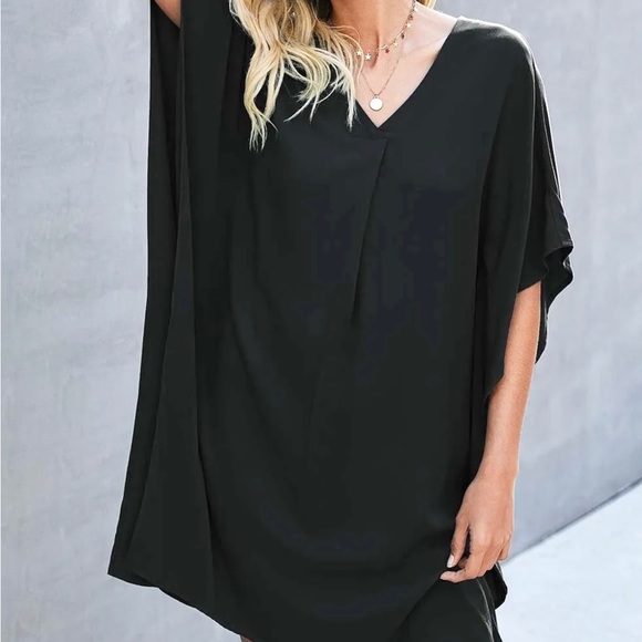 NWOT Elings classic little black dress. V neck, cape sleeve LARGE - Picture 2 of 6